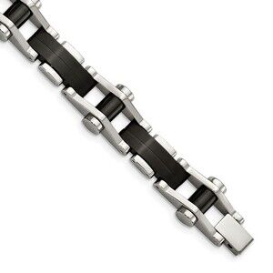 Kazi Luxury Stainless Steel Polished Black IP-plated 8in Bracelet